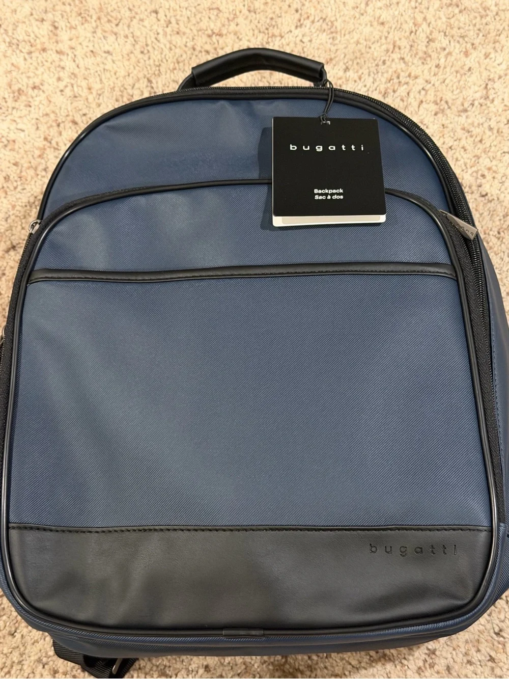 Bugatti Blue Twill and Vegan Leather 15.6 Laptop Backpack